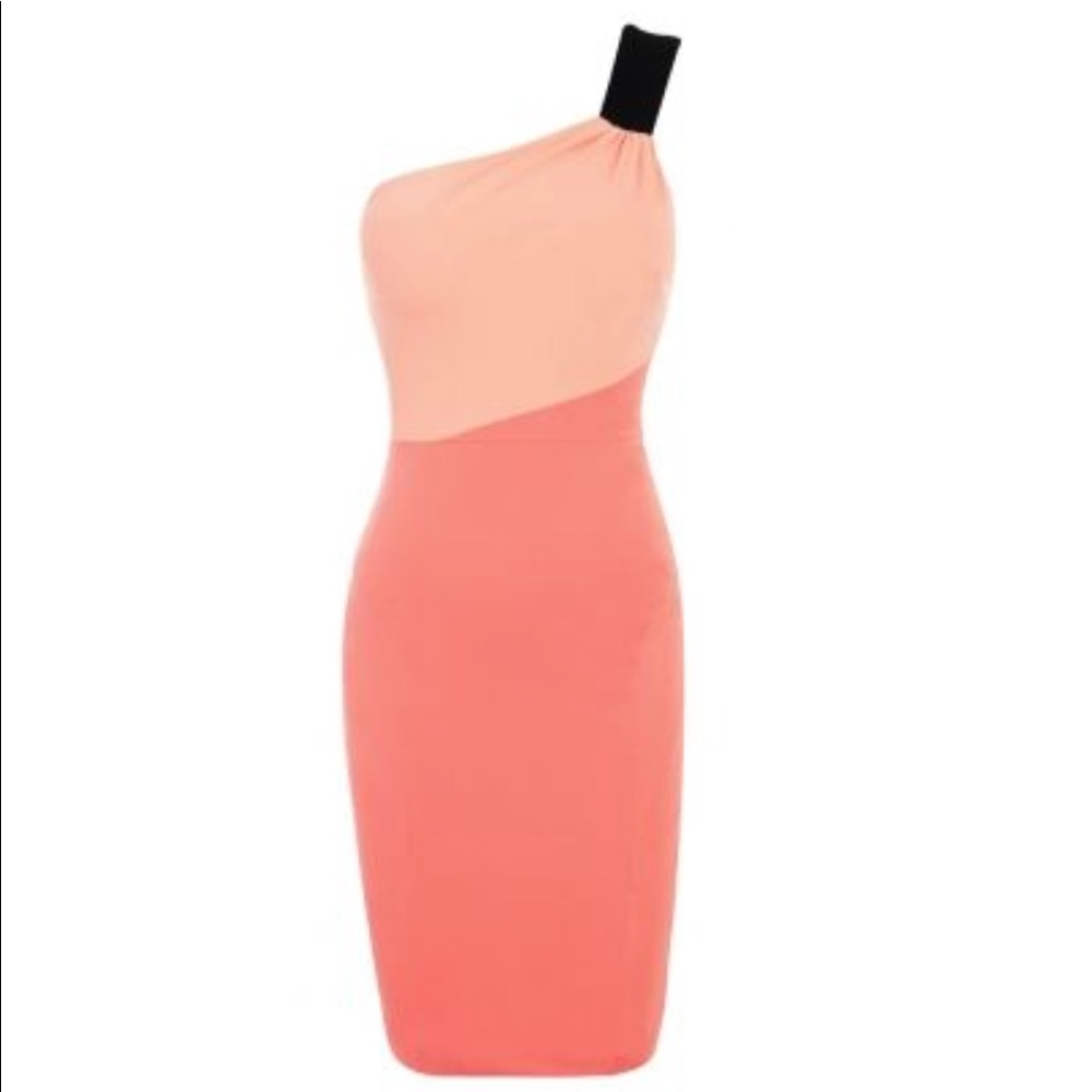 House of CB Peach and Black One-Shoulder Dress